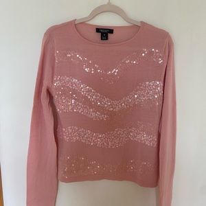 Karen Kane Womens Pink Long Sleeves Round Neck Sequin Blouse Top Size XL